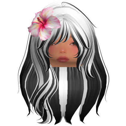 Summer Black & White Wavy Hair w/ Hibiscus Roblox item