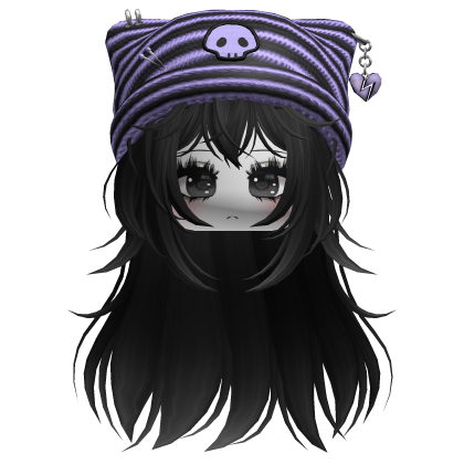 Emo Kawaii Skull Beanie W/ Wolfcut Black V2