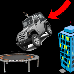 DRIVE A JEEP OFF OF A SKYSCRAPER INTO A TRAMPOLINE