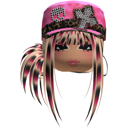 Gyaru Side Bun Hair w/ Cheetah Cap & Earrings