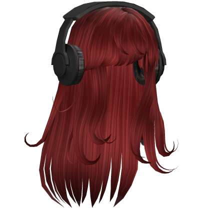 Straight Red Hair with Y2K Black Headphones Roblox item