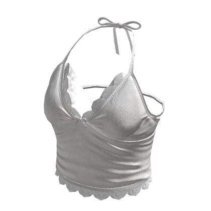 Ruched Halter Top with Ruffle Trim (White)