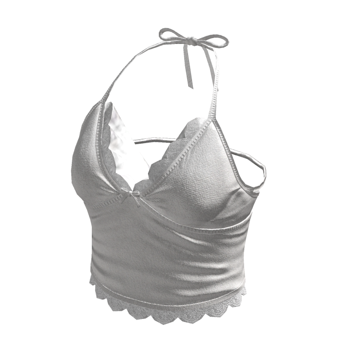 Ruched Halter Top with Ruffle Trim (White)