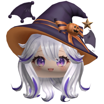 Halloween girl head mask with hat and anime hair 