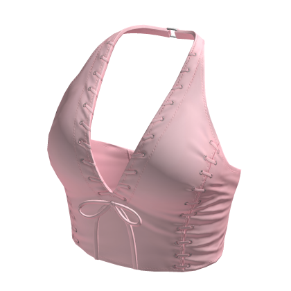 Halter Neck Top Pink Leather Hem Knot Tee Shirt