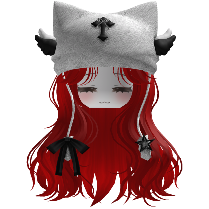 cute fluffy emo Y2K cat hair (White-Red) Roblox item