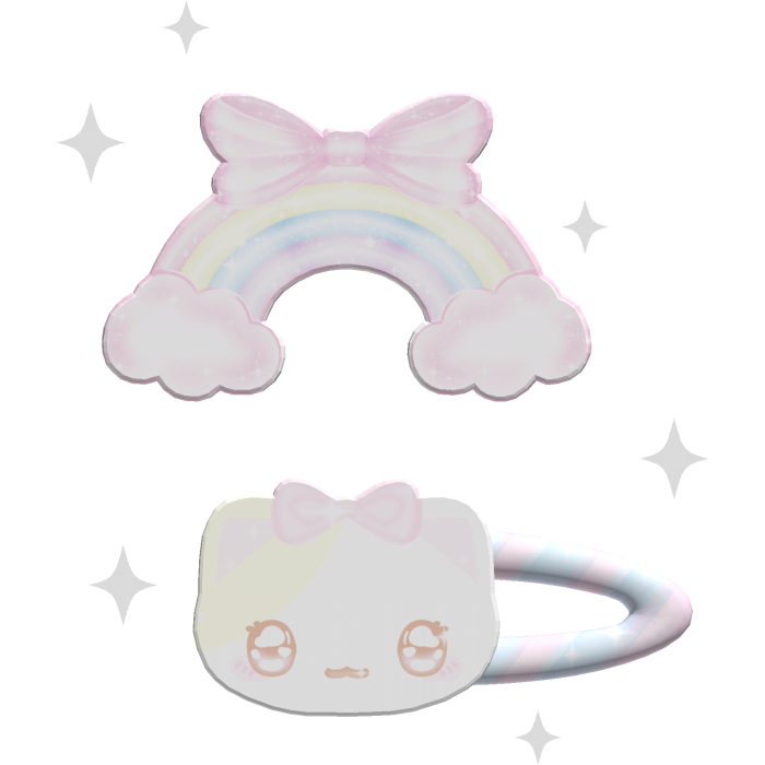 ꒰ ♡ ꒱ pretty rainbow & sweet kitty hairclip