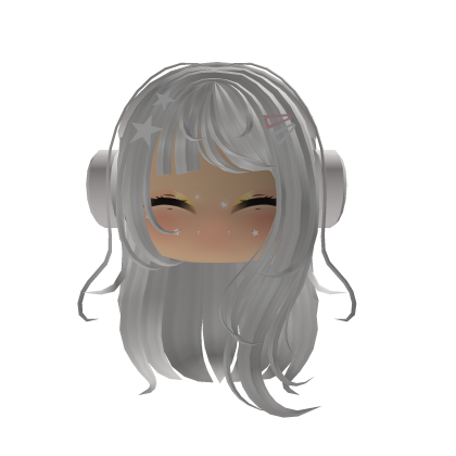 Soft Girl White Hair w/ White Headphones & Clips Roblox item