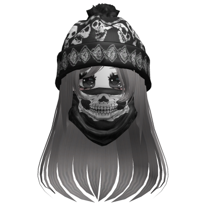 cute moe girl with emo skull beanie + mask