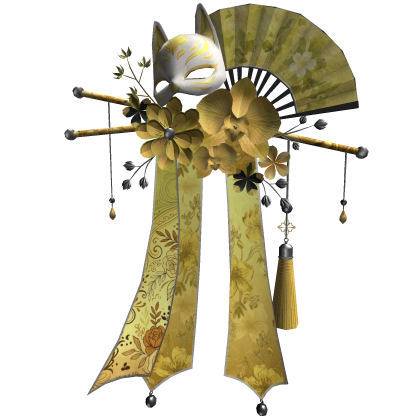 Yellow & Silver Floral Kitsune Japanese Kanzashi Roblox item