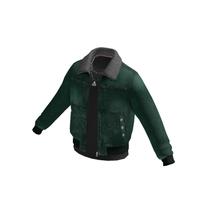 Fleece Collar Denim Jacket (Green)