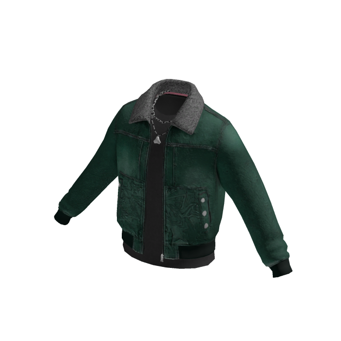Fleece Collar Denim Jacket (Green)