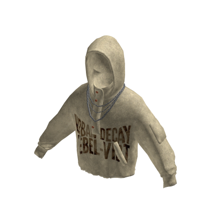 Distressed Graphic Hoodie w/ Chain (Beige)