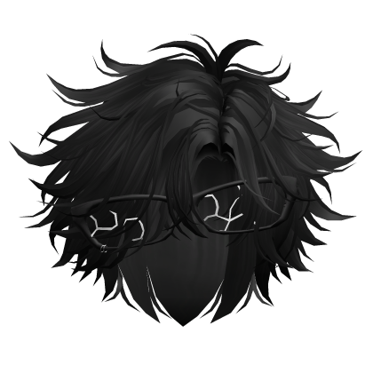 Black Swept Messy Anime Hair w/ Shattered Glasses Roblox item