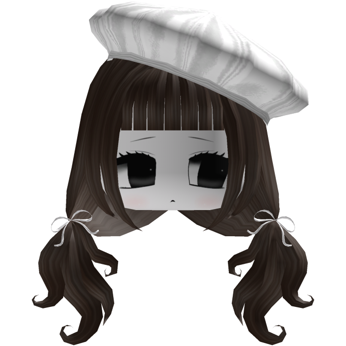 Brown Kawaii Pigtails w/ Bows & Chibi Face