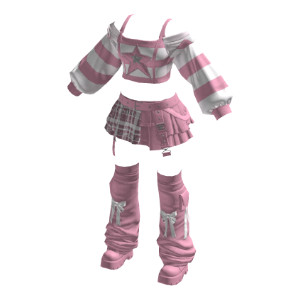Kawaii Y2K Grunge Streetwear Pink & White Outfit