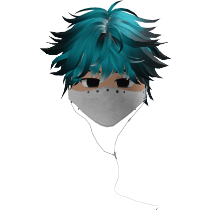 Cute Emo Boy Headphones Mask white Y2K ( blue )