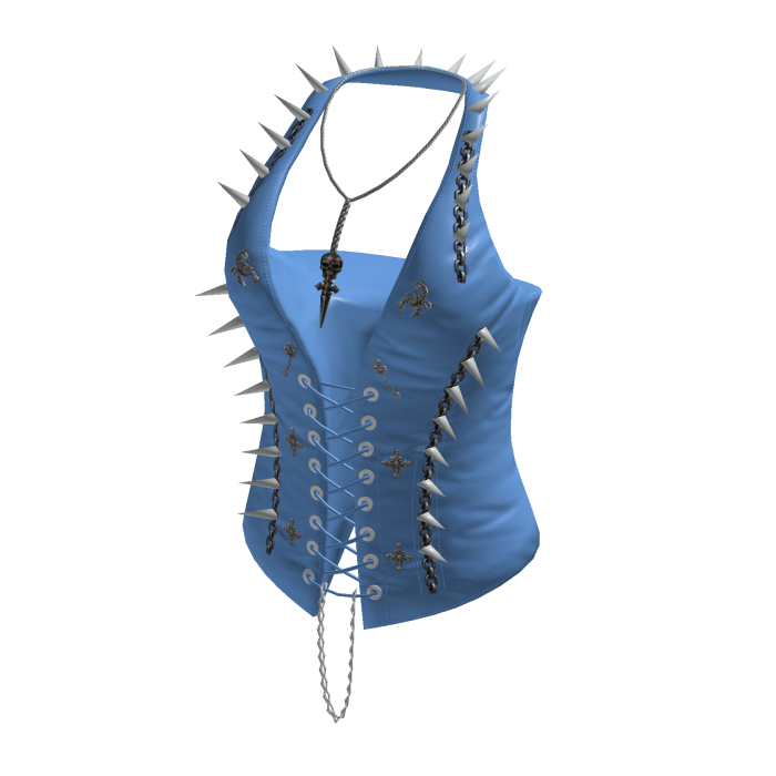 Spiked Lace Up Halter Corset (Blue)