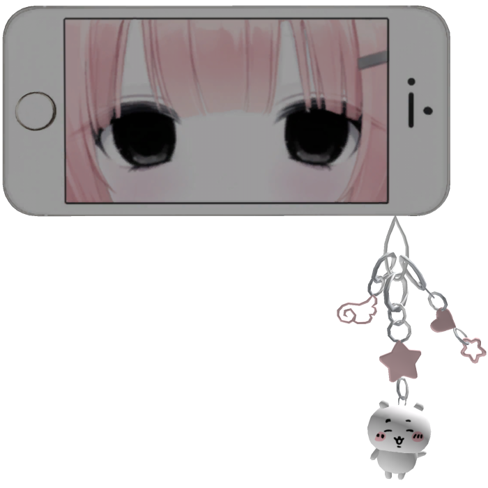 Anime Girl Eyes Phone With Charm in Pink