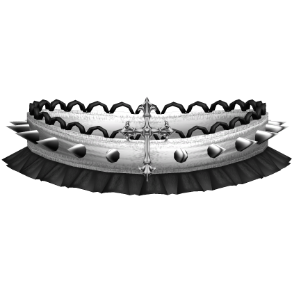 Gothic Ruffled Spike Choker w Cross Black & White