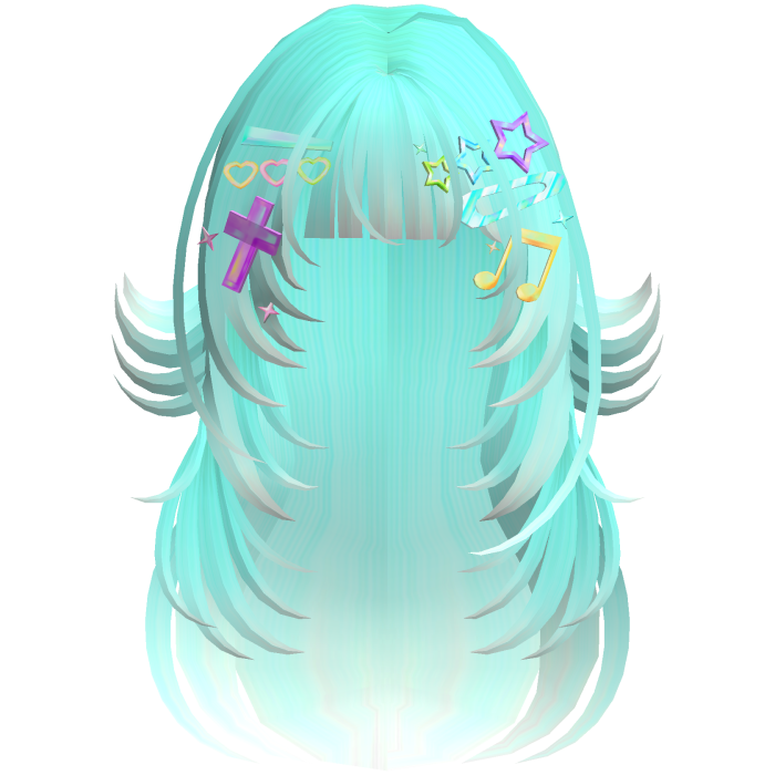 Light Blue Straight Long Hair w Colorful Clips