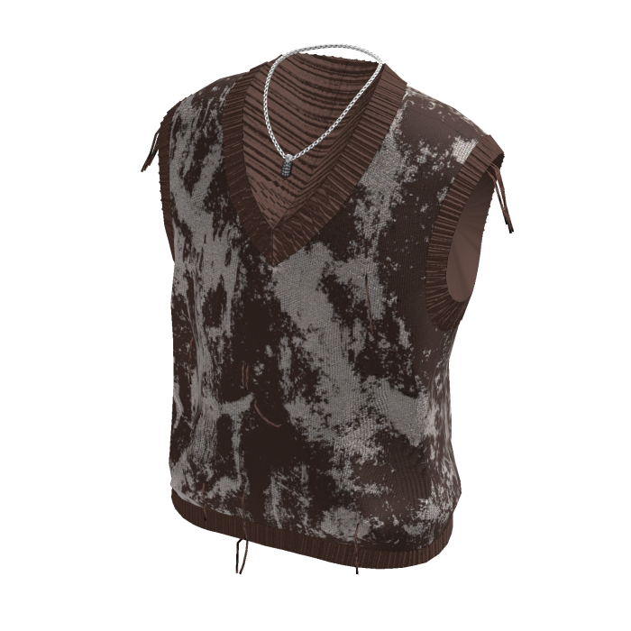 Distressed Knit Vest & Chain Necklace (Dark Brown)