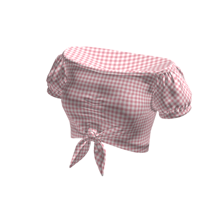 Gingham Off Shoulder Tie Top (Pink)