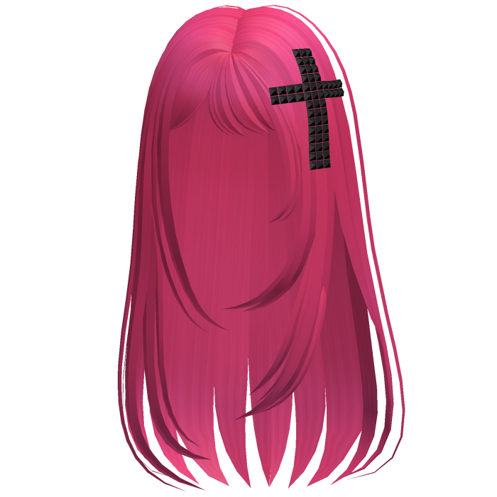 Delicate Straight Hair w Cross Hot Pink