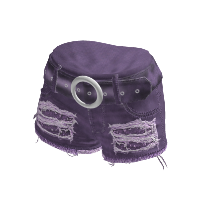 Ripped Denim Shorts w/ Ring Belt (Purple)