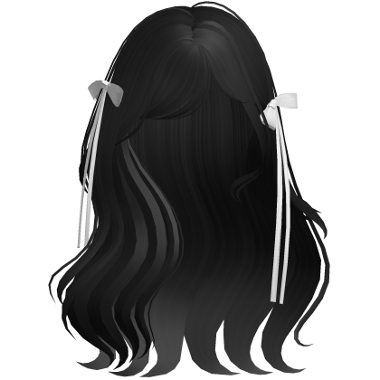 coquette wavy black hair w/ white ribbons  Roblox item