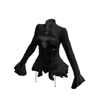 Vintage Corset Blouse w/ Ruffle Cuffs (Black)