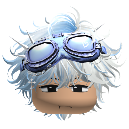 White & Blue Messy Hair w Goggles & Cute Boy Face Roblox item