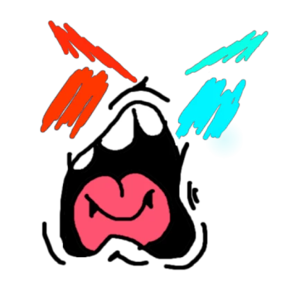 blue and red eye rage face
