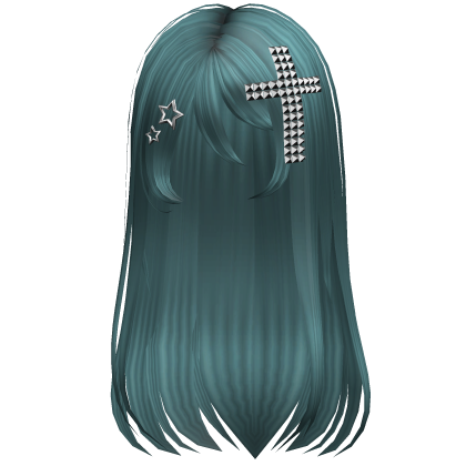 Emo Scene Long Hair w Cross Dark Teal