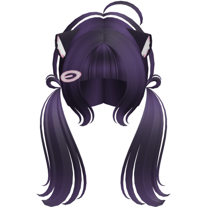 Cute Kitty Pigtails w/ Ears And Clip (Dark Purple)