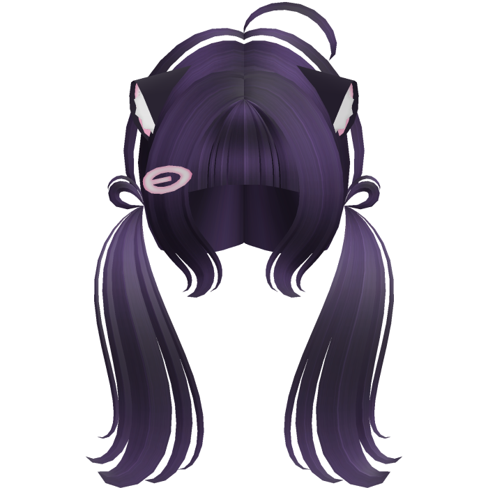 Cute Kitty Pigtails w/ Ears And Clip (Dark Purple)