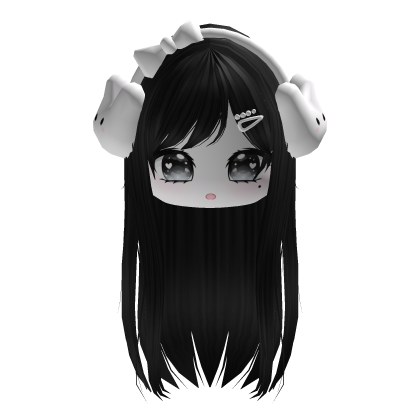 Black Kawaii Vkei Moe Hair W/ Bunny Headband
