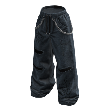 Grunge Chain Baggy Pants (Blue)