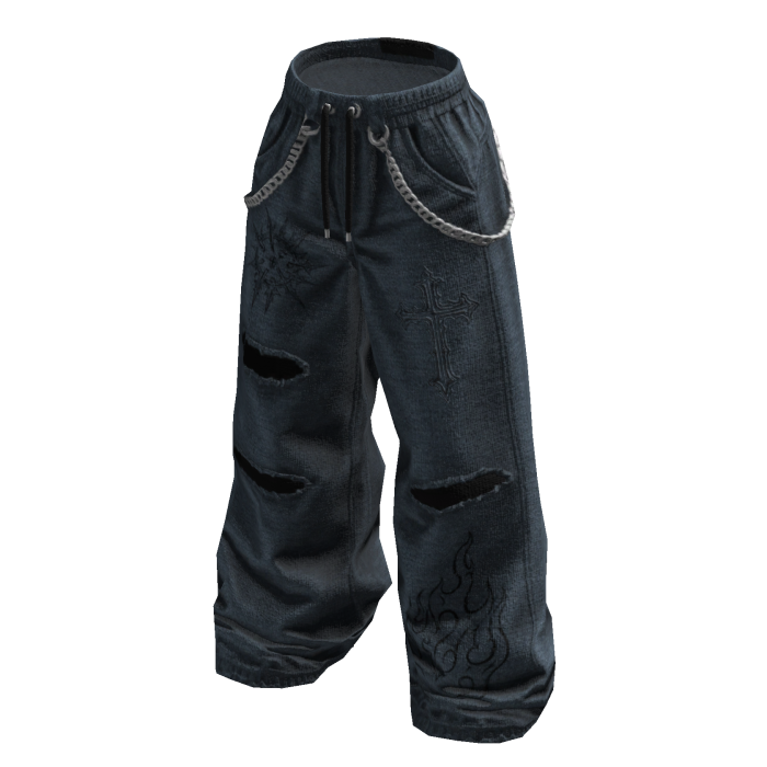 Grunge Chain Baggy Pants (Blue)