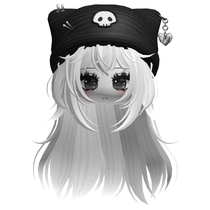 Emo Kawaii Skull Beanie W/ Wolfcut White V2