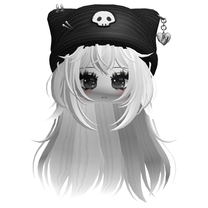 Emo Kawaii Skull Beanie W/ Wolfcut White V2