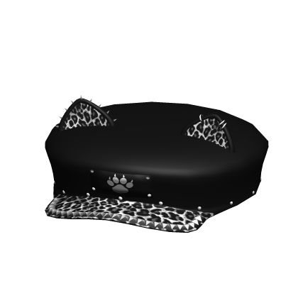 emo studded pierced kitty beret in black cheetah Roblox item
