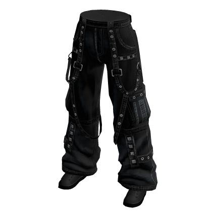 Black Y2K Baggy Strap Cargo Jeans w/ Sneakers thumbnail