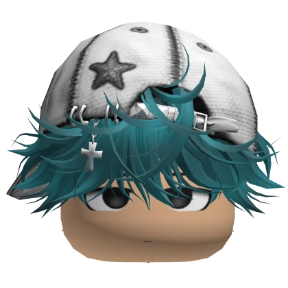Cute Anime Boy w Messy Hair n Y2K Cap ( Teal ) | Roblox Item - Rolimon's