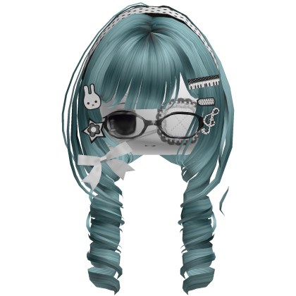 ♡ Moe Cutesy Curly Hair W/ Moe Face (Cyan)