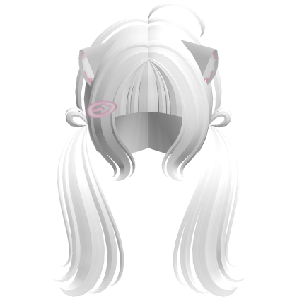 Cute Kitty Pigtails w/ Ears And Clip (White)