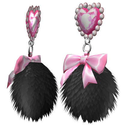 Kawaii Gyaru Fluffy Heart Earrings Pink Black