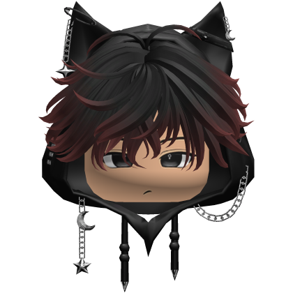 Cute Black And Red hair Y2K cat-ear hoodie anime Roblox item