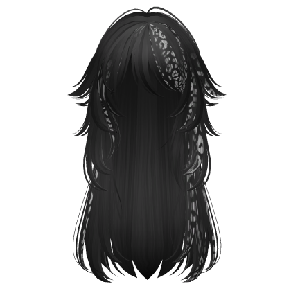 long fluffy leopard hair with tufts (black white) Roblox item