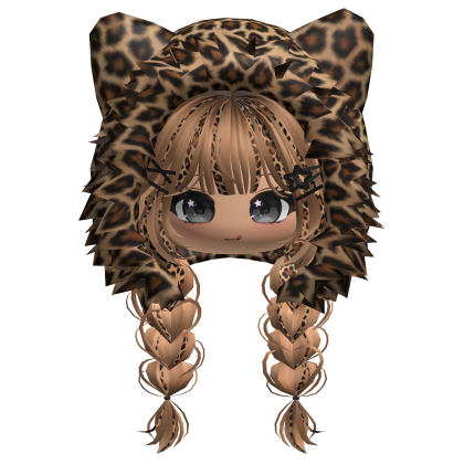 🍀Cute Girl Braided w/ Leopard Fur Hood Roblox item
